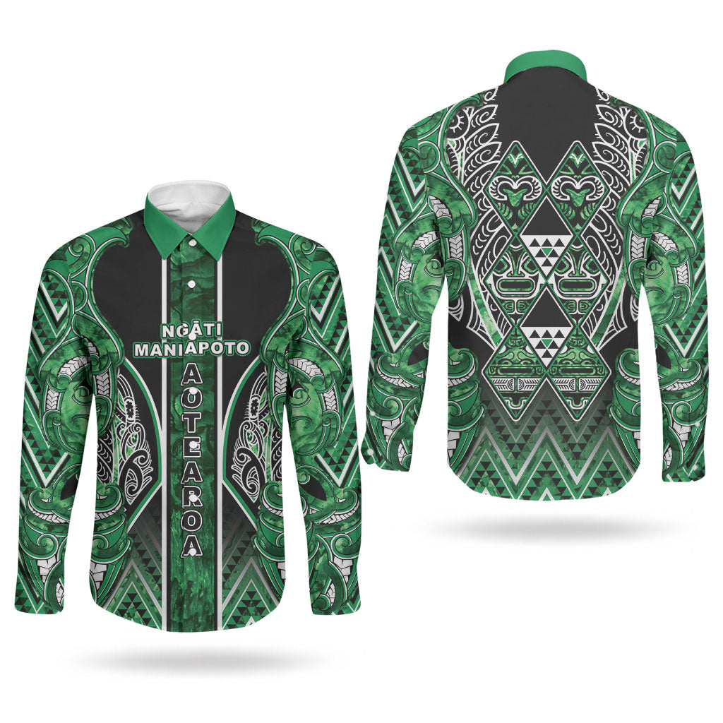 Aotearoa Ngati Maniapoto Couples Matching Long Sleeve Bodycon Dress and Long Sleeve Button Shirt Maori Tribal Green Paua Shell Pattern DT05 - Polynesian Pride