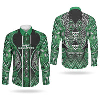 Aotearoa Ngati Maniapoto Couples Matching Long Sleeve Bodycon Dress and Long Sleeve Button Shirt Maori Tribal Green Paua Shell Pattern DT05 - Polynesian Pride