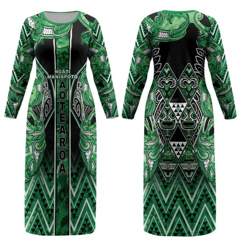 Aotearoa Ngati Maniapoto Couples Matching Long Sleeve Bodycon Dress and Long Sleeve Button Shirt Maori Tribal Green Paua Shell Pattern DT05 - Polynesian Pride