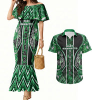 Aotearoa Ngati Maniapoto Couples Matching Mermaid Dress and Hawaiian Shirt Maori Tribal Green Paua Shell Pattern DT05 Green - Polynesian Pride