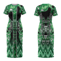 Aotearoa Ngati Maniapoto Couples Matching Short Sleeve Bodycon Dress and Hawaiian Shirt Maori Tribal Green Paua Shell Pattern DT05 - Polynesian Pride