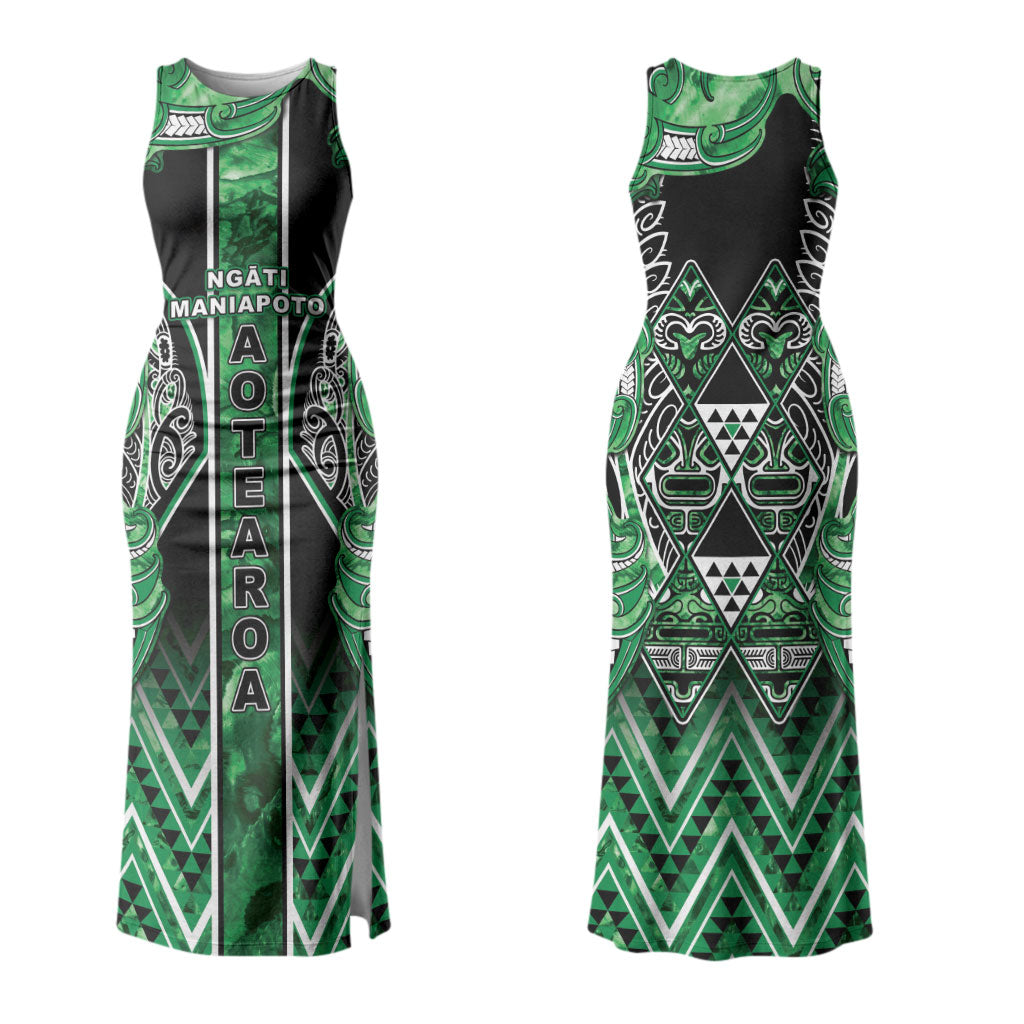 Aotearoa Ngati Maniapoto Couples Matching Tank Maxi Dress and Hawaiian Shirt Maori Tribal Green Paua Shell Pattern DT05 - Polynesian Pride