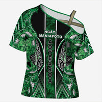 Aotearoa Ngati Maniapoto Cross Shoulder Shirt Maori Tribal Green Paua Shell Pattern DT05 Female Green - Polynesian Pride