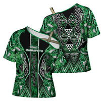 Aotearoa Ngati Maniapoto Cross Shoulder Shirt Maori Tribal Green Paua Shell Pattern DT05 - Polynesian Pride
