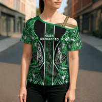 Aotearoa Ngati Maniapoto Cross Shoulder Shirt Maori Tribal Green Paua Shell Pattern DT05 - Polynesian Pride