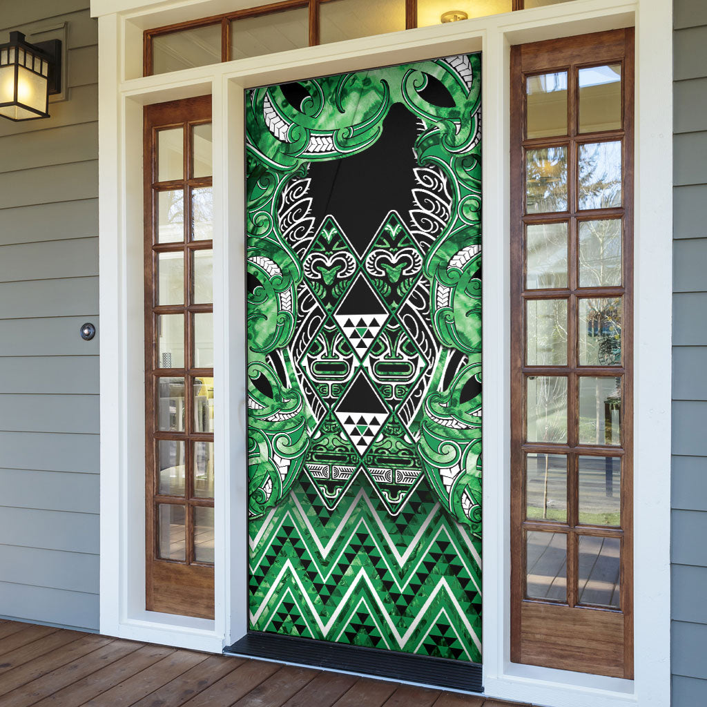 Aotearoa Ngati Maniapoto Door Cover Maori Tribal Green Paua Shell Pattern DT05 - Polynesian Pride