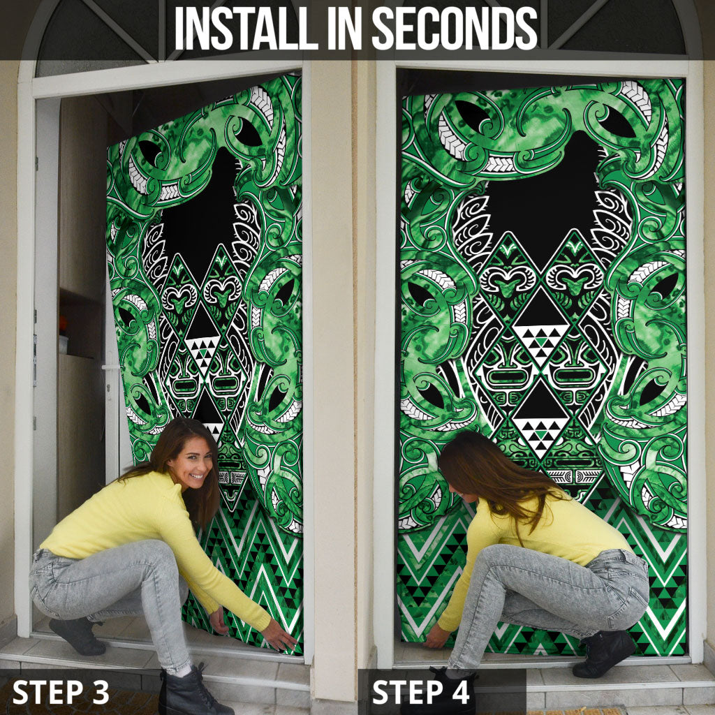 Aotearoa Ngati Maniapoto Door Cover Maori Tribal Green Paua Shell Pattern DT05 - Polynesian Pride