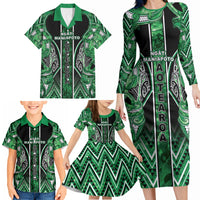 Aotearoa Ngati Maniapoto Family Matching Long Sleeve Bodycon Dress and Hawaiian Shirt Maori Tribal Green Paua Shell Pattern DT05 - Polynesian Pride