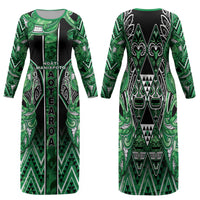 Aotearoa Ngati Maniapoto Family Matching Long Sleeve Bodycon Dress and Hawaiian Shirt Maori Tribal Green Paua Shell Pattern DT05 Mom's Dress Green - Polynesian Pride