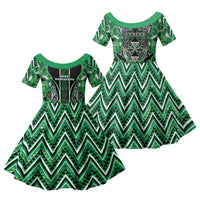 Aotearoa Ngati Maniapoto Family Matching Long Sleeve Bodycon Dress and Hawaiian Shirt Maori Tribal Green Paua Shell Pattern DT05 Daughter's Dress Green - Polynesian Pride