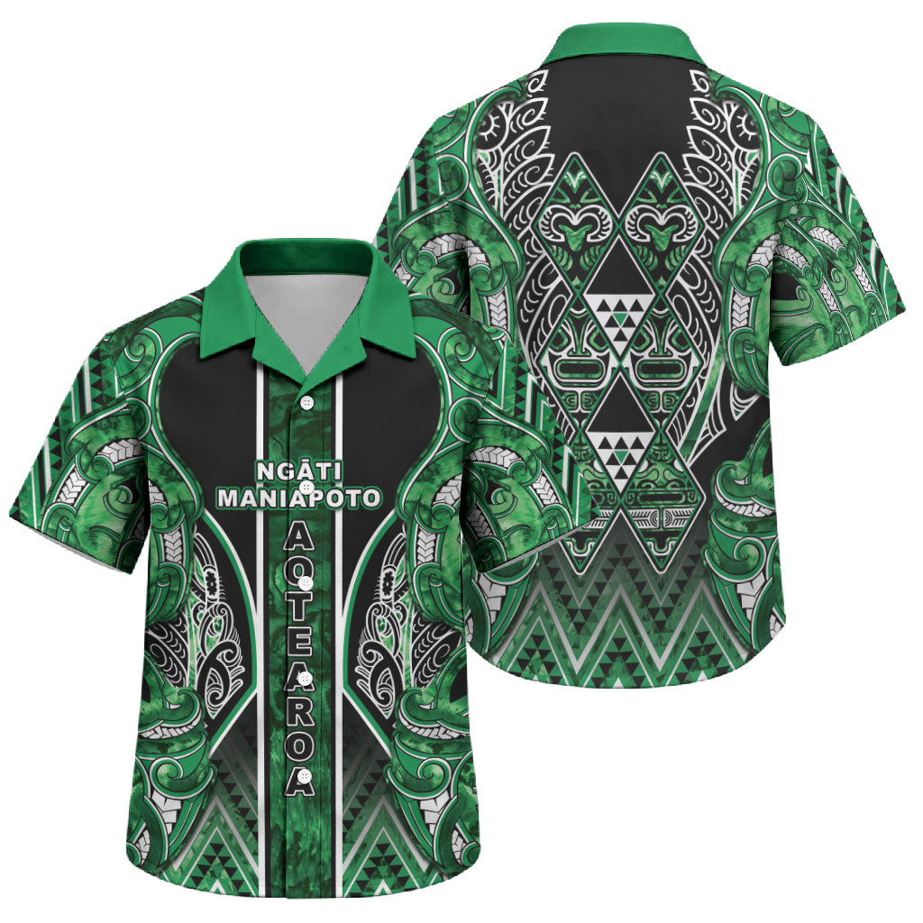 Aotearoa Ngati Maniapoto Family Matching Long Sleeve Bodycon Dress and Hawaiian Shirt Maori Tribal Green Paua Shell Pattern DT05 Son's Shirt Green - Polynesian Pride
