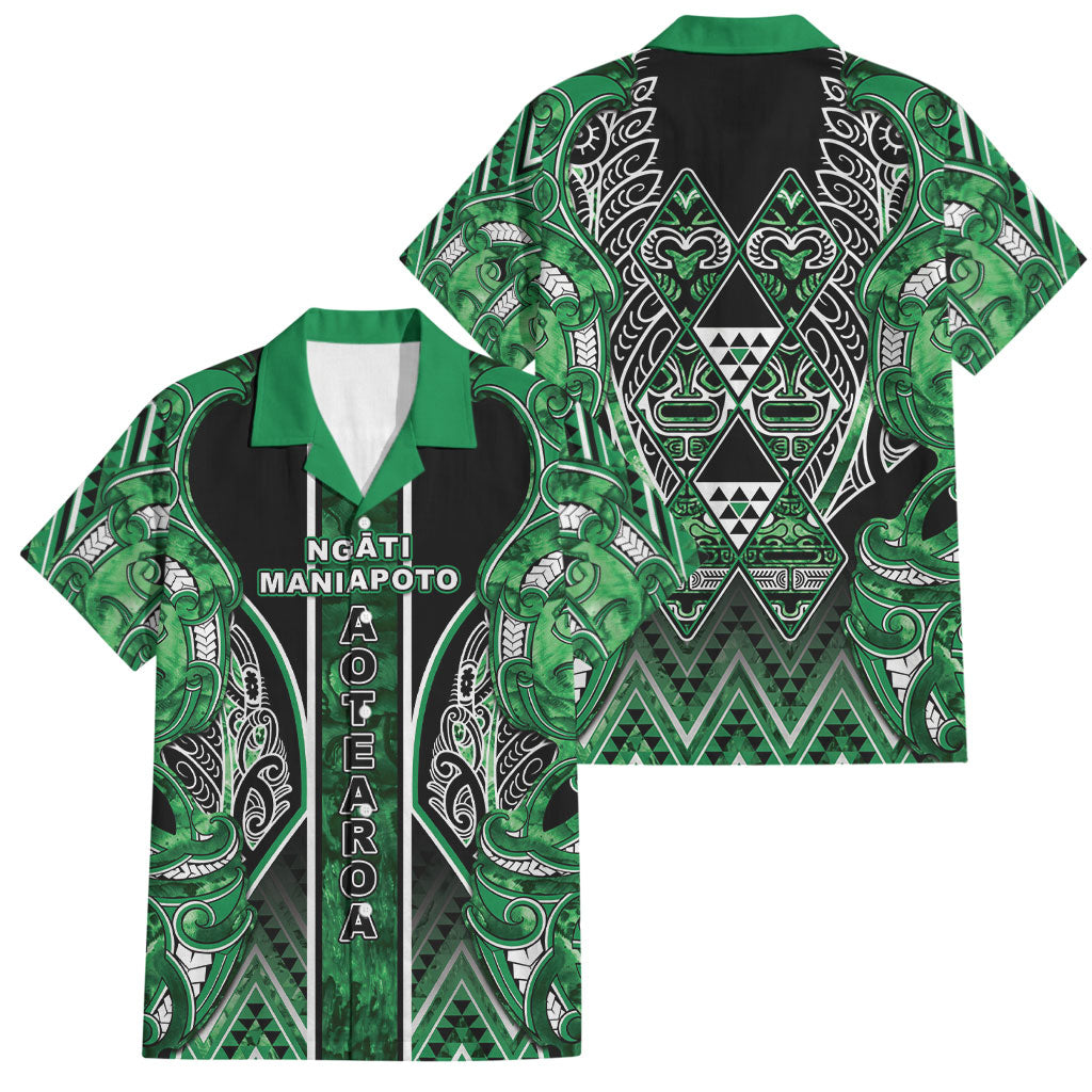 Aotearoa Ngati Maniapoto Family Matching Short Sleeve Bodycon Dress and Hawaiian Shirt Maori Tribal Green Paua Shell Pattern DT05 Dad's Shirt - Short Sleeve Green - Polynesian Pride