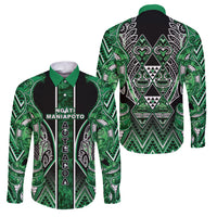 Aotearoa Ngati Maniapoto Family Matching Short Sleeve Bodycon Dress and Hawaiian Shirt Maori Tribal Green Paua Shell Pattern DT05 Dad's Shirt - Long Sleeve Green - Polynesian Pride
