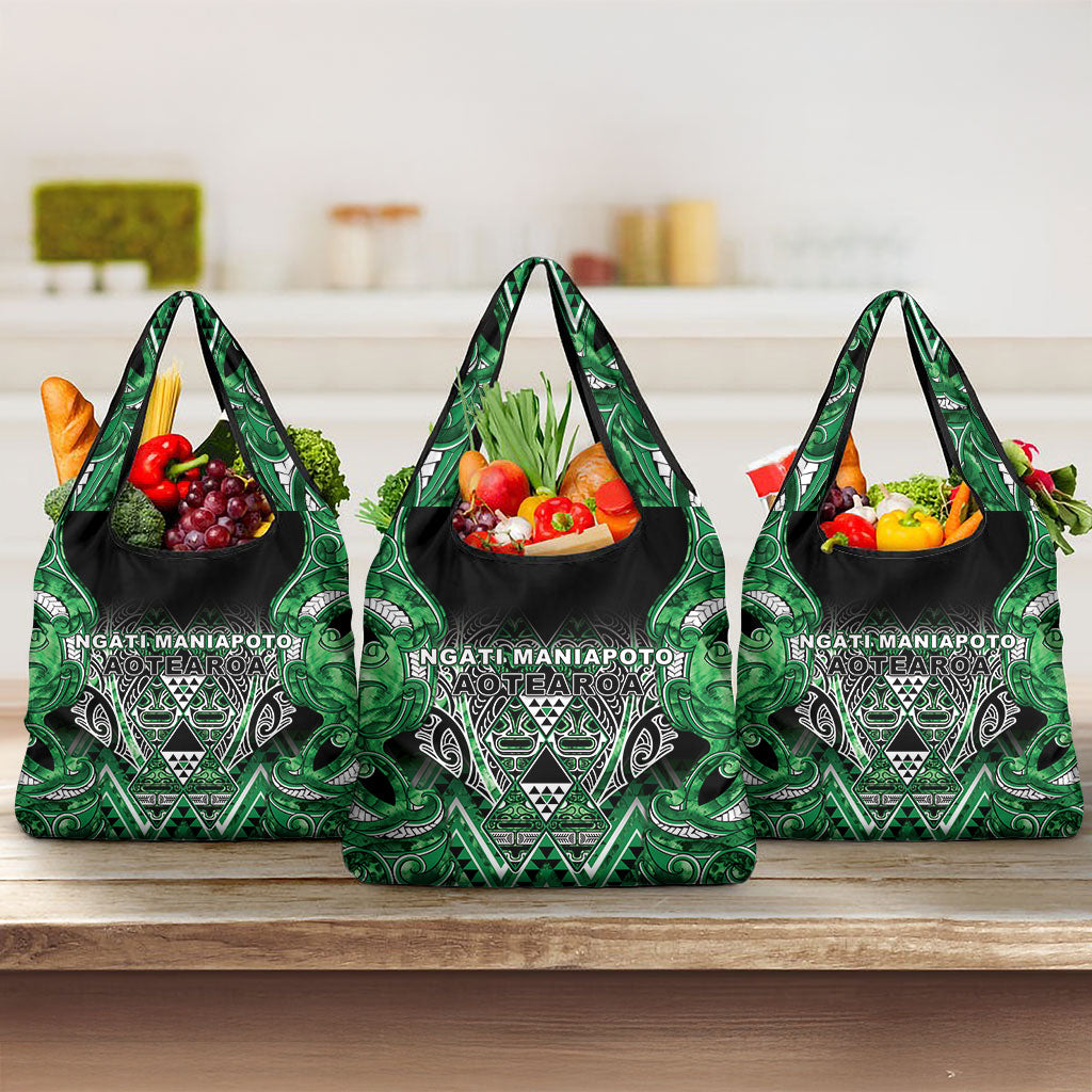 Aotearoa Ngati Maniapoto Grocery Bag Maori Tribal Green Paua Shell Pattern DT05 3-pack One Size Green - Polynesian Pride
