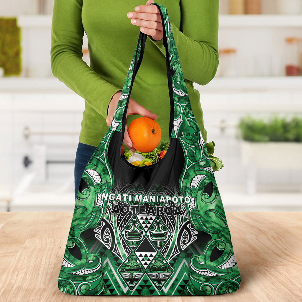 Aotearoa Ngati Maniapoto Grocery Bag Maori Tribal Green Paua Shell Pattern DT05 - Polynesian Pride