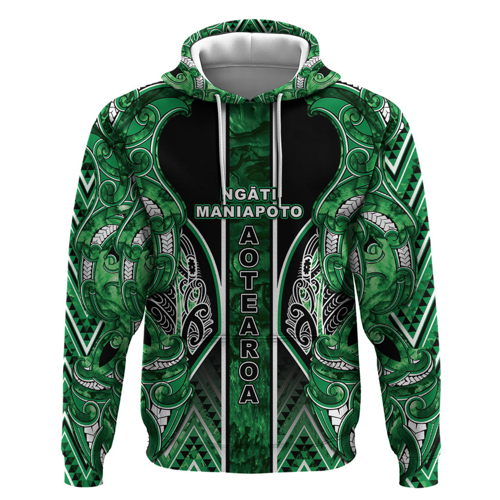 Aotearoa Ngati Maniapoto Hoodie Maori Tribal Green Paua Shell Pattern DT05 Pullover Hoodie Green - Polynesian Pride