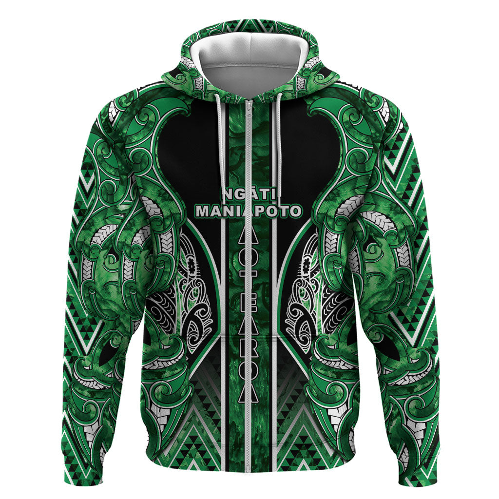 Aotearoa Ngati Maniapoto Hoodie Maori Tribal Green Paua Shell Pattern DT05 Zip Hoodie Green - Polynesian Pride