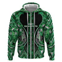 Aotearoa Ngati Maniapoto Hoodie Maori Tribal Green Paua Shell Pattern DT05 Zip Hoodie Green - Polynesian Pride