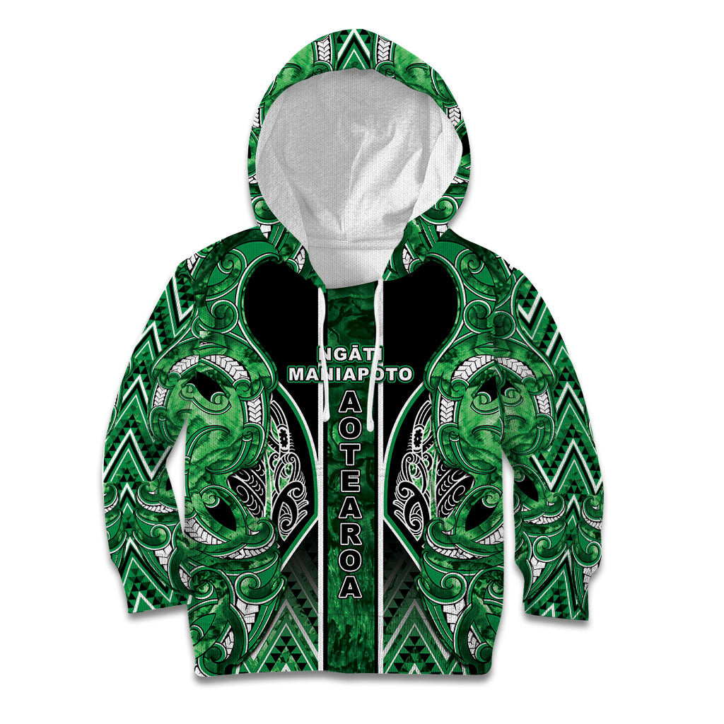 Aotearoa Ngati Maniapoto Kid Hoodie Maori Tribal Green Paua Shell Pattern DT05 Hoodie Green - Polynesian Pride