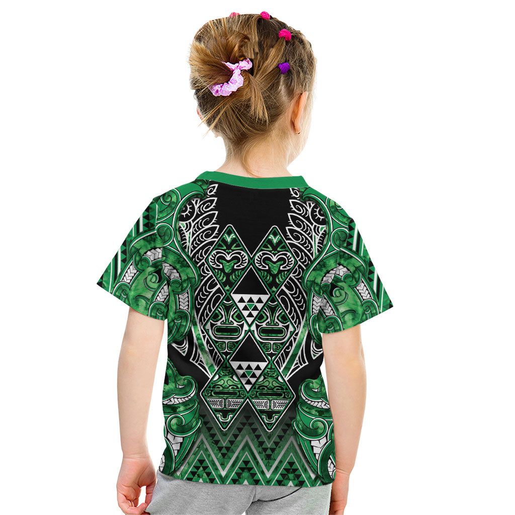 Aotearoa Ngati Maniapoto Kid T Shirt Maori Tribal Green Paua Shell Pattern DT05 - Polynesian Pride