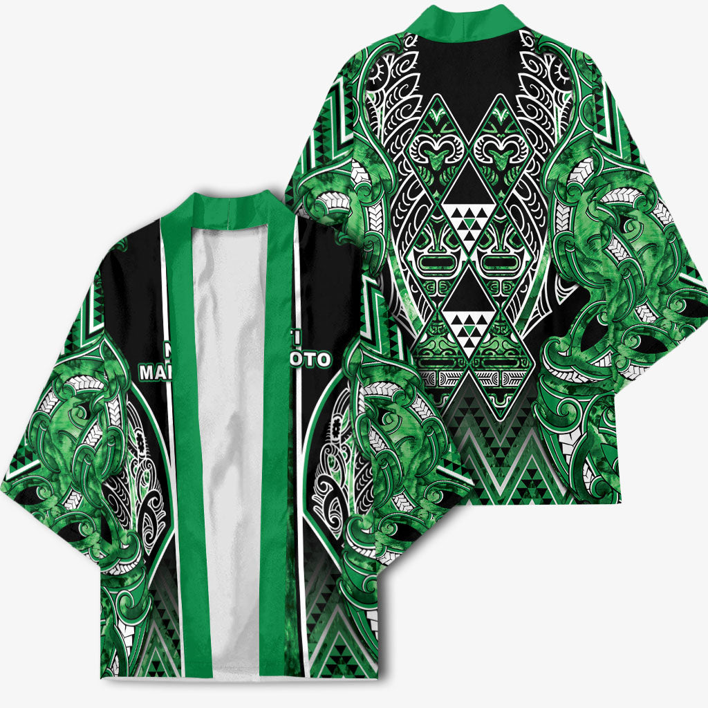 Aotearoa Ngati Maniapoto Kimono Maori Tribal Green Paua Shell Pattern DT05 - Polynesian Pride