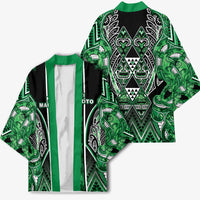 Aotearoa Ngati Maniapoto Kimono Maori Tribal Green Paua Shell Pattern DT05 - Polynesian Pride