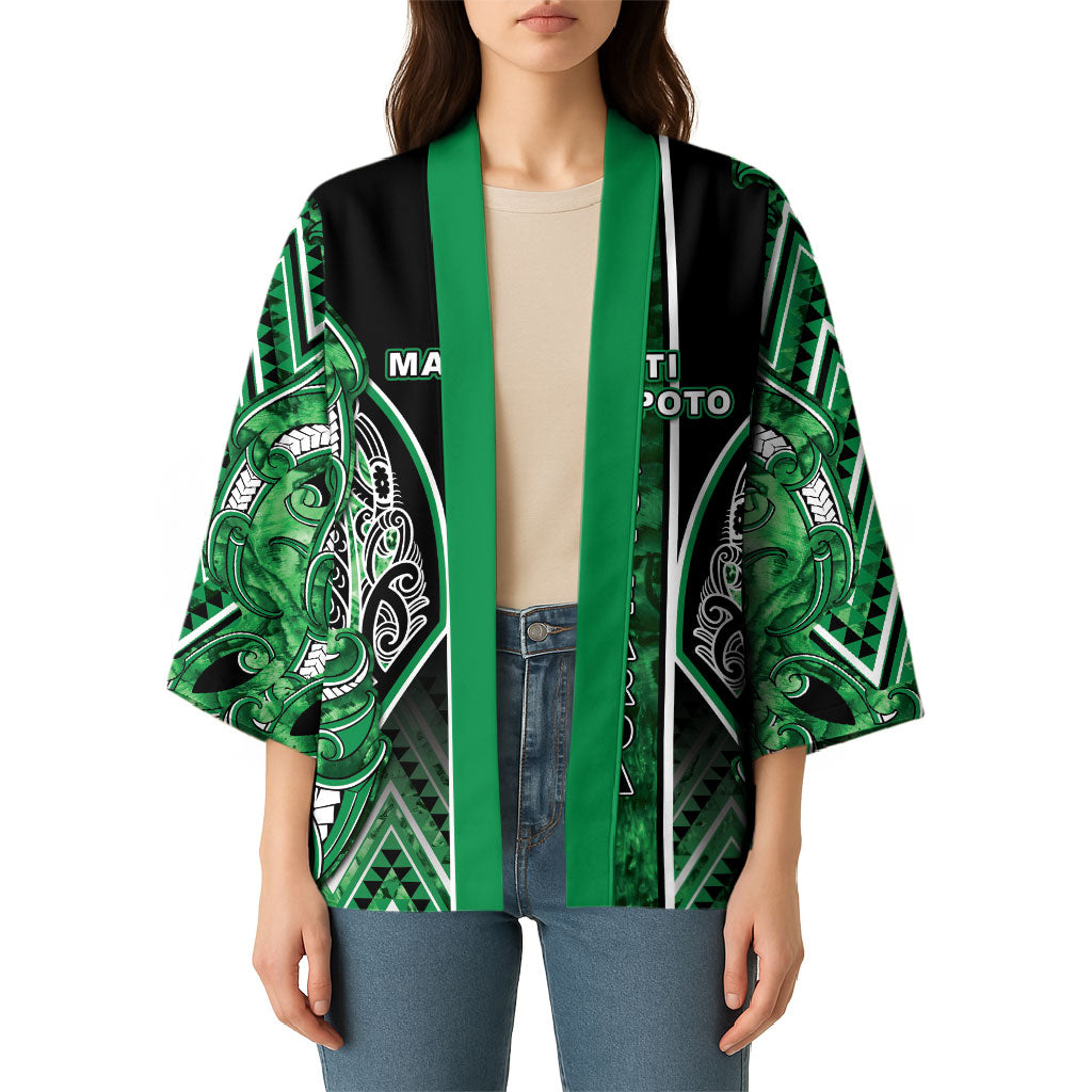 Aotearoa Ngati Maniapoto Kimono Maori Tribal Green Paua Shell Pattern DT05 - Polynesian Pride