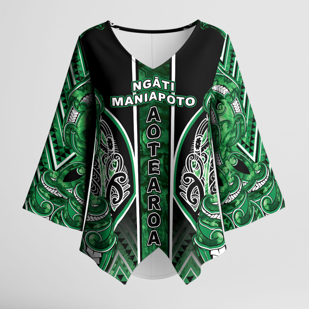 Aotearoa Ngati Maniapoto Kimono Sleeve Blouse Maori Tribal Green Paua Shell Pattern DT05 Female Green - Polynesian Pride