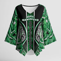 Aotearoa Ngati Maniapoto Kimono Sleeve Blouse Maori Tribal Green Paua Shell Pattern DT05 Female Green - Polynesian Pride