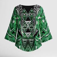 Aotearoa Ngati Maniapoto Kimono Sleeve Blouse Maori Tribal Green Paua Shell Pattern DT05 - Polynesian Pride
