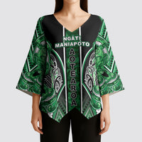 Aotearoa Ngati Maniapoto Kimono Sleeve Blouse Maori Tribal Green Paua Shell Pattern DT05 - Polynesian Pride