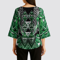 Aotearoa Ngati Maniapoto Kimono Sleeve Blouse Maori Tribal Green Paua Shell Pattern DT05 - Polynesian Pride