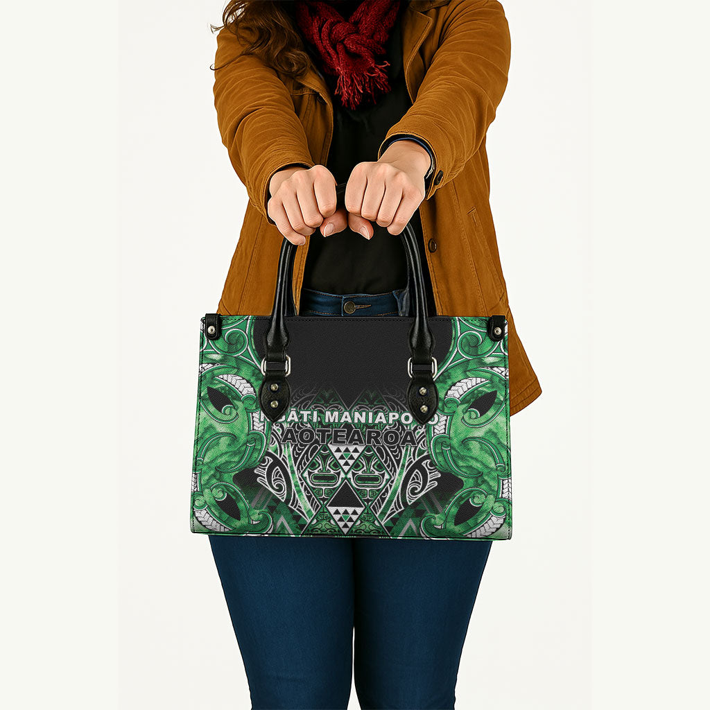 Aotearoa Ngati Maniapoto Leather Bag Maori Tribal Green Paua Shell Pattern DT05 - Polynesian Pride