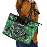 Aotearoa Ngati Maniapoto Leather Tote Bag Maori Tribal Green Paua Shell Pattern DT05 - Polynesian Pride