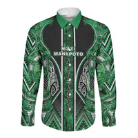 Aotearoa Ngati Maniapoto Long Sleeve Button Shirt Maori Tribal Green Paua Shell Pattern DT05 Unisex Green - Polynesian Pride