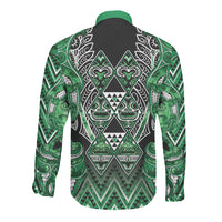 Aotearoa Ngati Maniapoto Long Sleeve Button Shirt Maori Tribal Green Paua Shell Pattern DT05 - Polynesian Pride