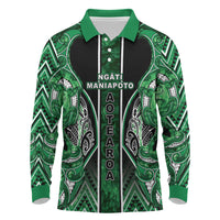 Aotearoa Ngati Maniapoto Long Sleeve Polo Shirt Maori Tribal Green Paua Shell Pattern DT05 Green - Polynesian Pride