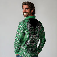 Aotearoa Ngati Maniapoto Long Sleeve Polo Shirt Maori Tribal Green Paua Shell Pattern DT05 - Polynesian Pride