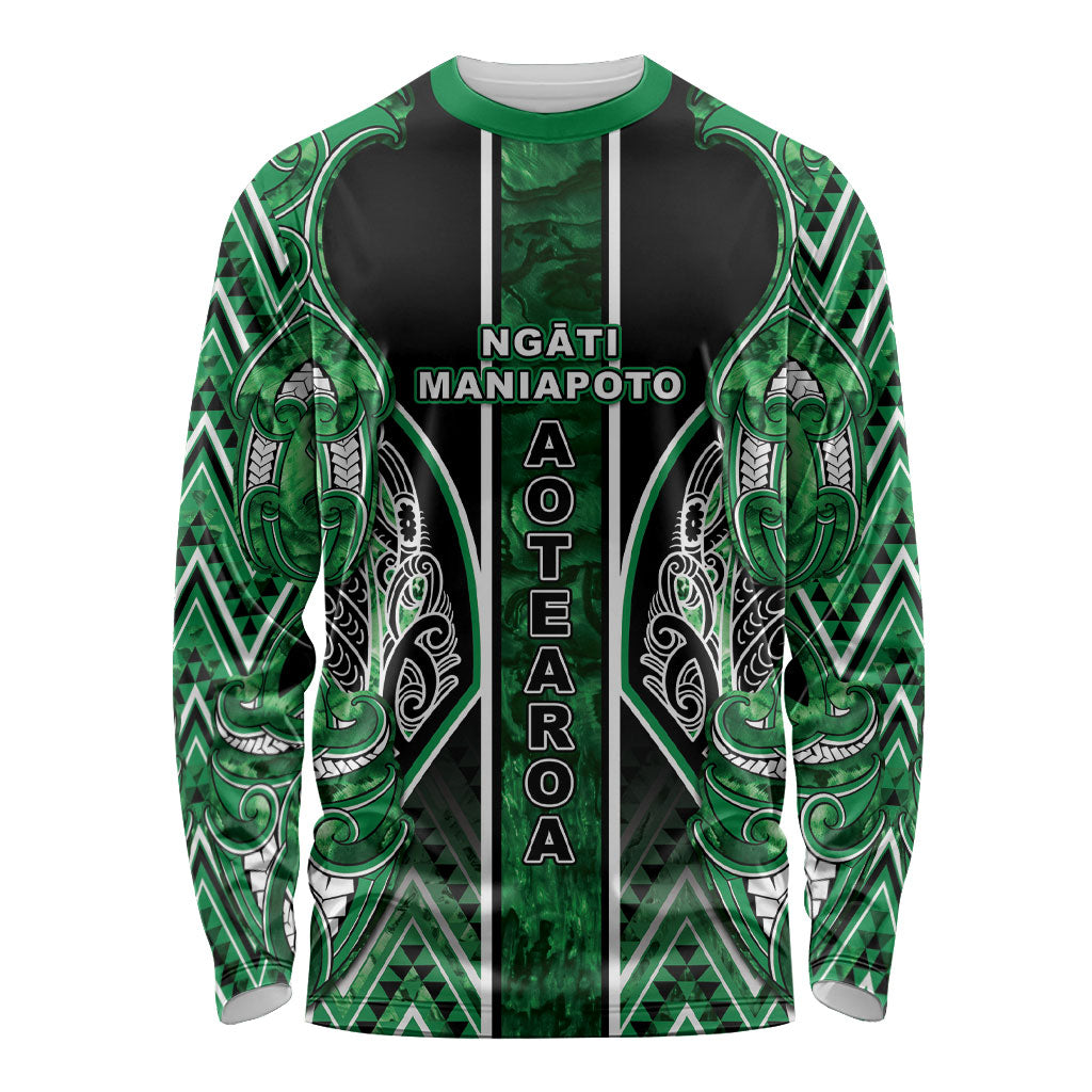 Aotearoa Ngati Maniapoto Long Sleeve Shirt Maori Tribal Green Paua Shell Pattern DT05 Unisex Green - Polynesian Pride