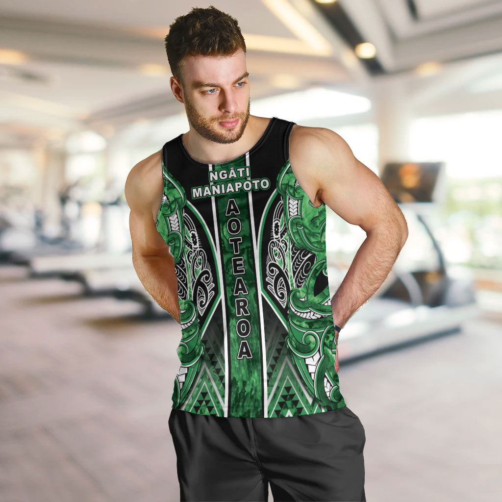 Aotearoa Ngati Maniapoto Men Tank Top Maori Tribal Green Paua Shell Pattern DT05 Green - Polynesian Pride