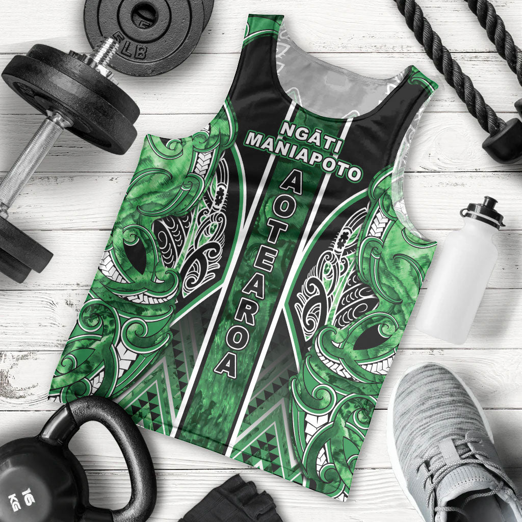 Aotearoa Ngati Maniapoto Men Tank Top Maori Tribal Green Paua Shell Pattern DT05 - Polynesian Pride