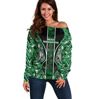 Aotearoa Ngati Maniapoto Off Shoulder Sweater Maori Tribal Green Paua Shell Pattern DT05 Women Green - Polynesian Pride