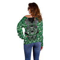 Aotearoa Ngati Maniapoto Off Shoulder Sweater Maori Tribal Green Paua Shell Pattern DT05 - Polynesian Pride