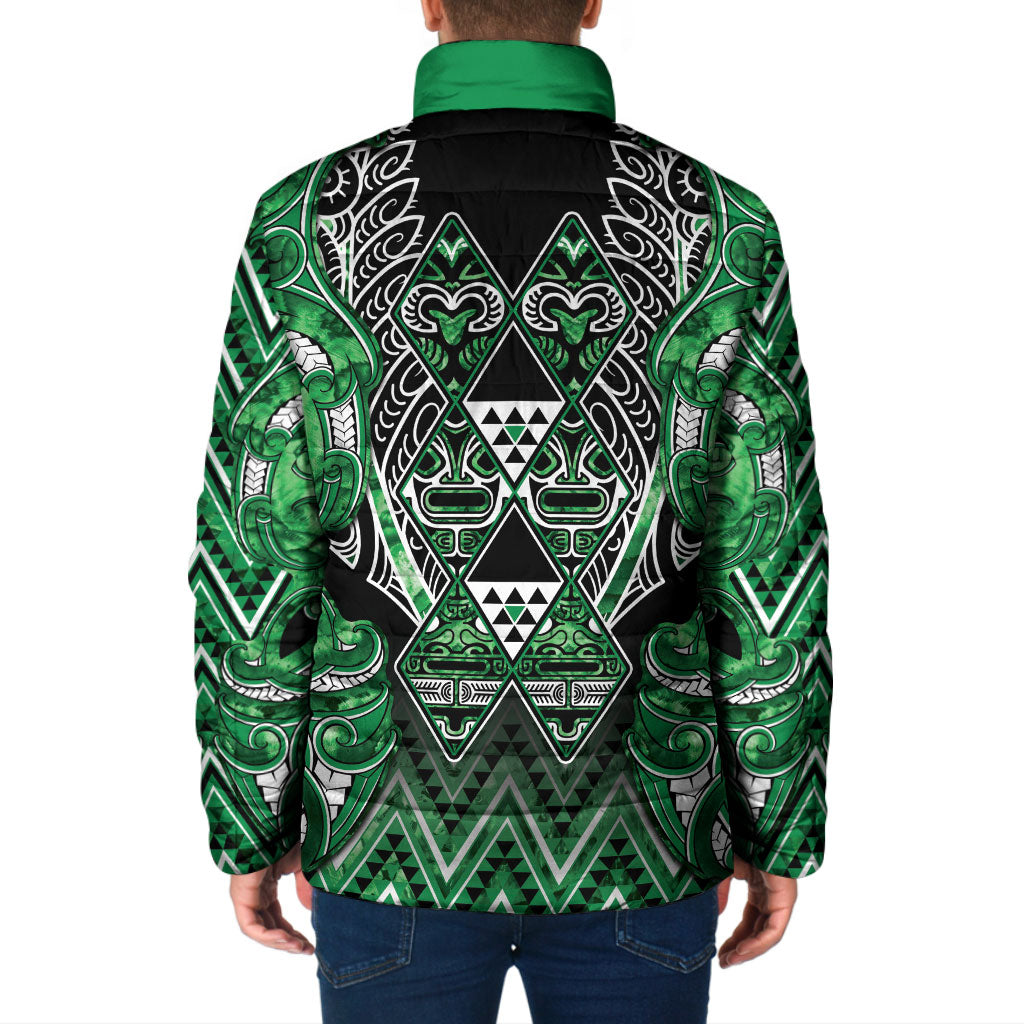 Aotearoa Ngati Maniapoto Padded Jacket Maori Tribal Green Paua Shell Pattern DT05 - Polynesian Pride