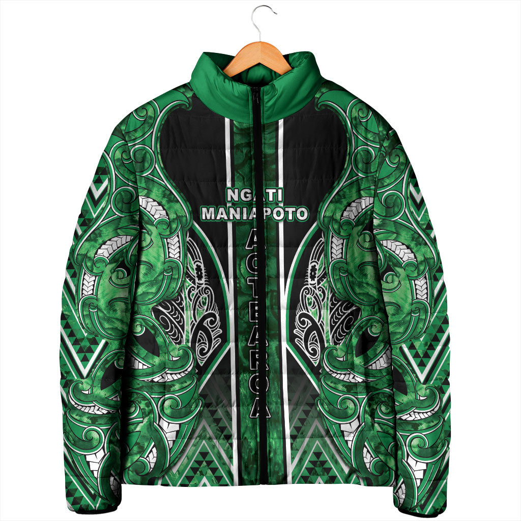 Aotearoa Ngati Maniapoto Padded Jacket Maori Tribal Green Paua Shell Pattern DT05 - Polynesian Pride