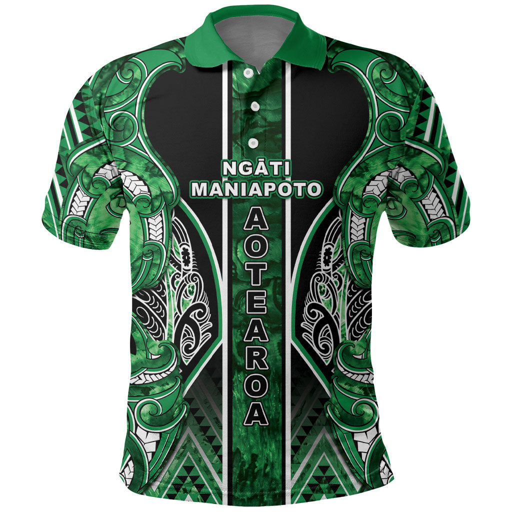 Aotearoa Ngati Maniapoto Polo Shirt Maori Tribal Green Paua Shell Pattern DT05 Green - Polynesian Pride