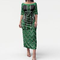 Aotearoa Ngati Maniapoto Puletasi Maori Tribal Green Paua Shell Pattern DT05 Long Dress Green - Polynesian Pride