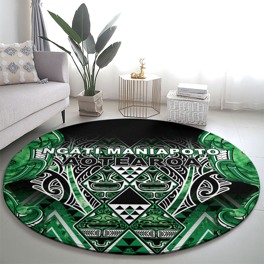 Aotearoa Ngati Maniapoto Round Carpet Maori Tribal Green Paua Shell Pattern DT05 - Polynesian Pride