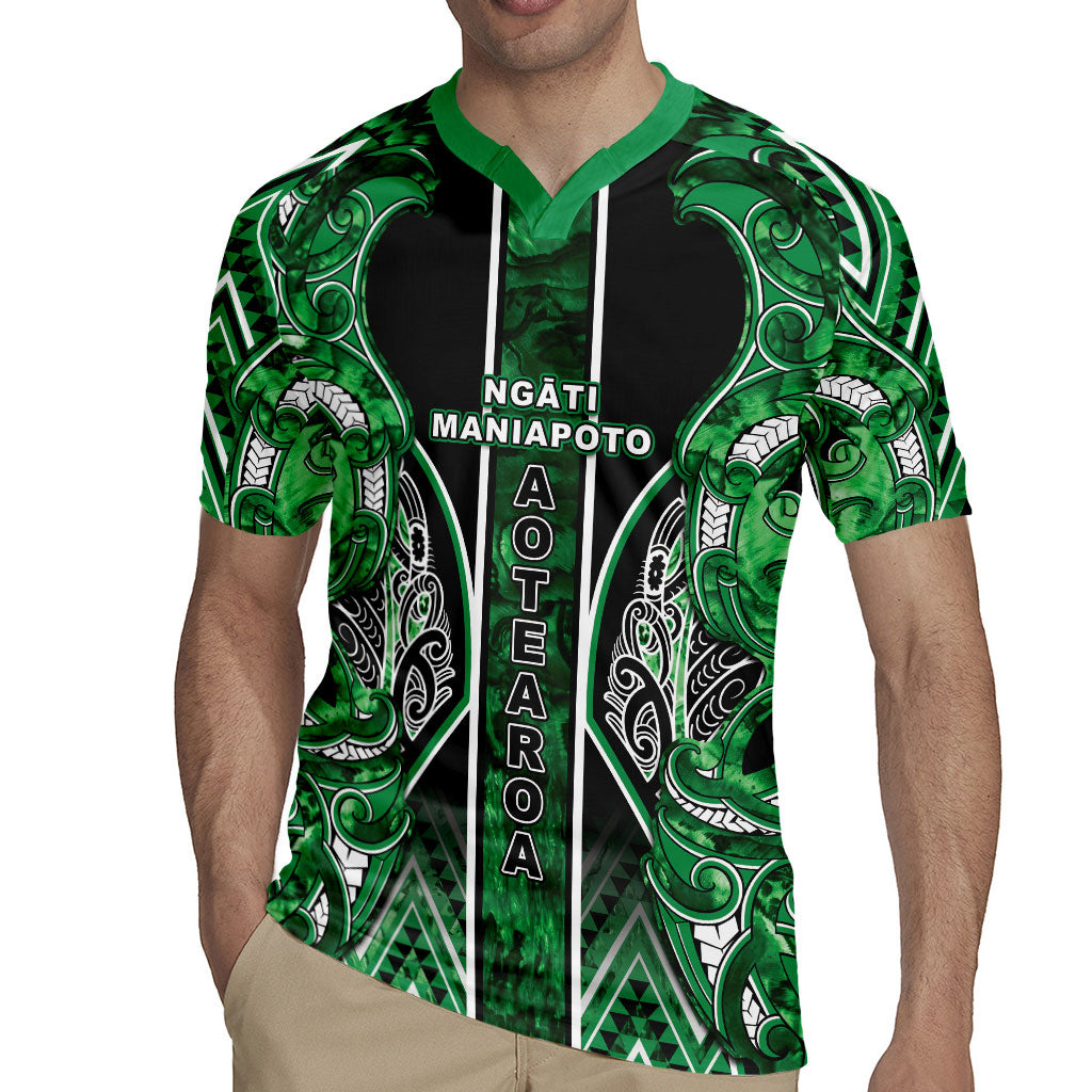 Aotearoa Ngati Maniapoto Rugby Jersey Maori Tribal Green Paua Shell Pattern DT05 - Polynesian Pride