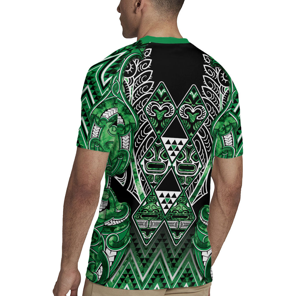 Aotearoa Ngati Maniapoto Rugby Jersey Maori Tribal Green Paua Shell Pattern DT05 - Polynesian Pride